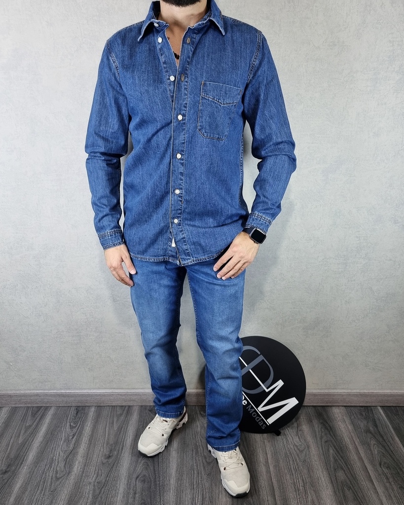 Camisa de jeans denim wear estivaneli 6139