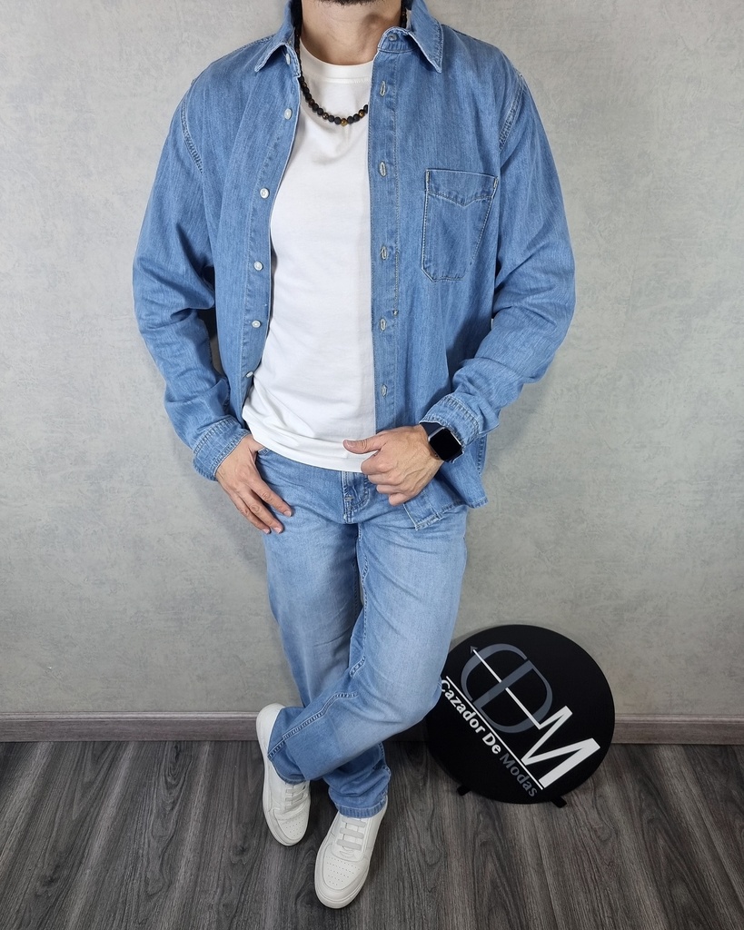 Camisa de jeans denim wear estivaneli 6139