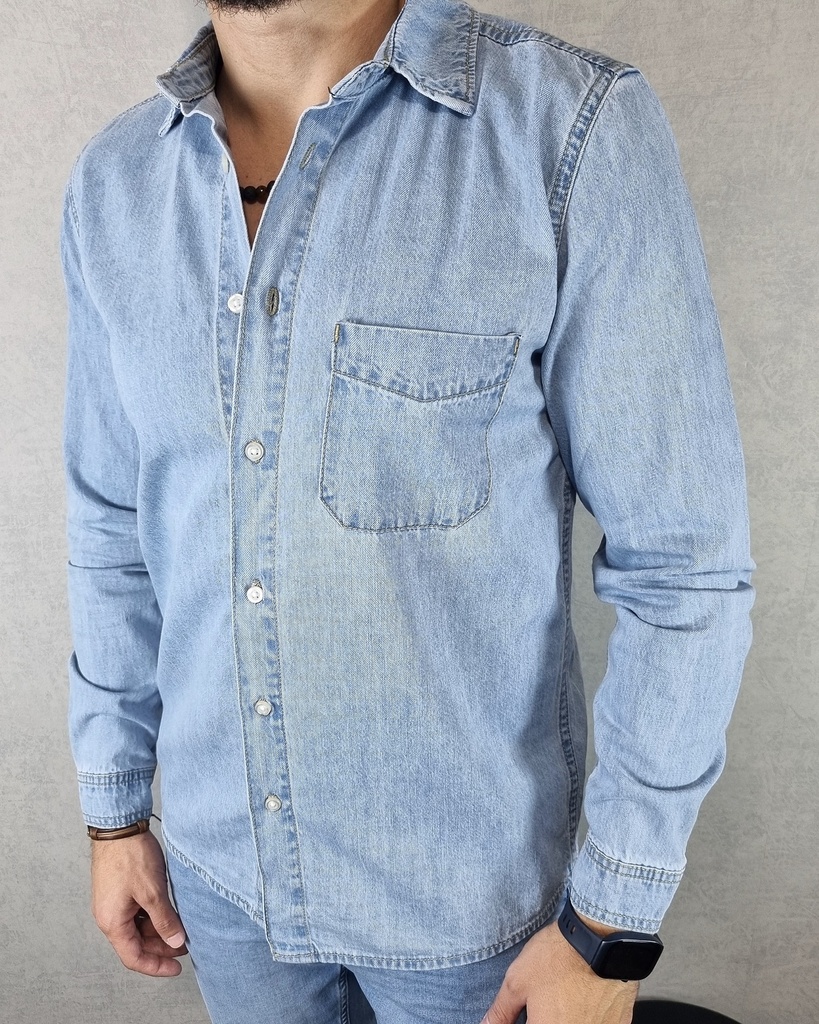 Camisa de jeans denim wear estivaneli 6139
