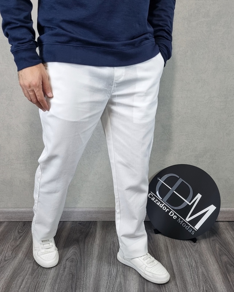 [PE13092BS] Pantalon de lino comfort fit estivaneli 13092 (S, BLANCO)