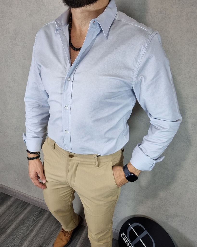 [CE4058APXS] Camisa unicolor oxford slim fit estivaneli 4056 (XS, AZUL PASTEL)