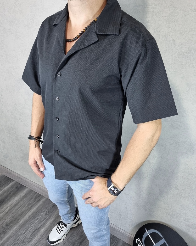 [CE2140NS] Camisa relaxed fit estivaneli 2141 (S, NEGRO)