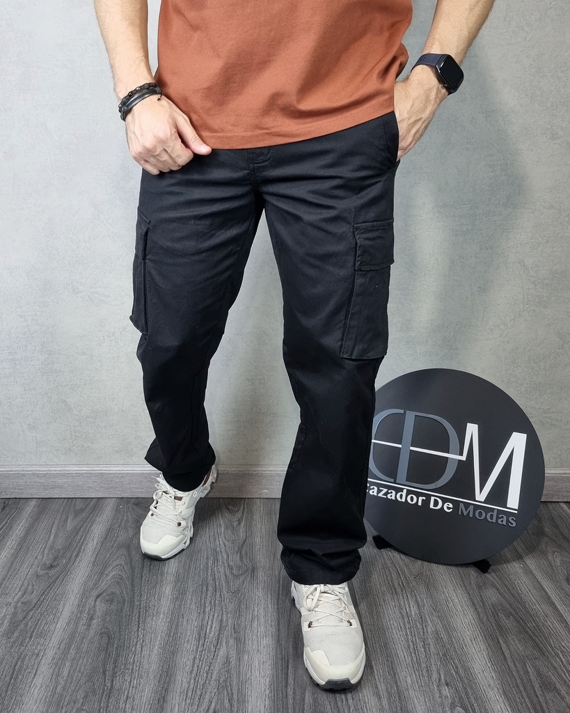 [PCE60001N28] Pantalon cargo slim fit estivaneli 60000 (28, NEGRO)