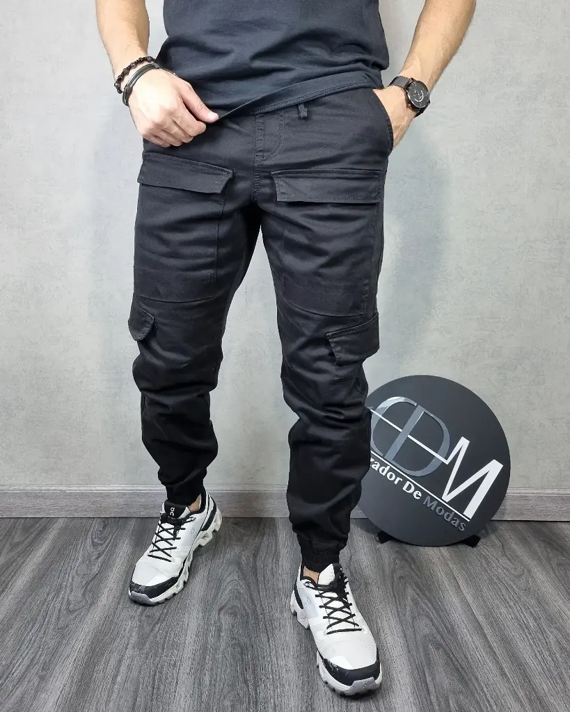 [JCE6295NS] Jogger cargo relaxed estivaneli 6296 (S, NEGRO)