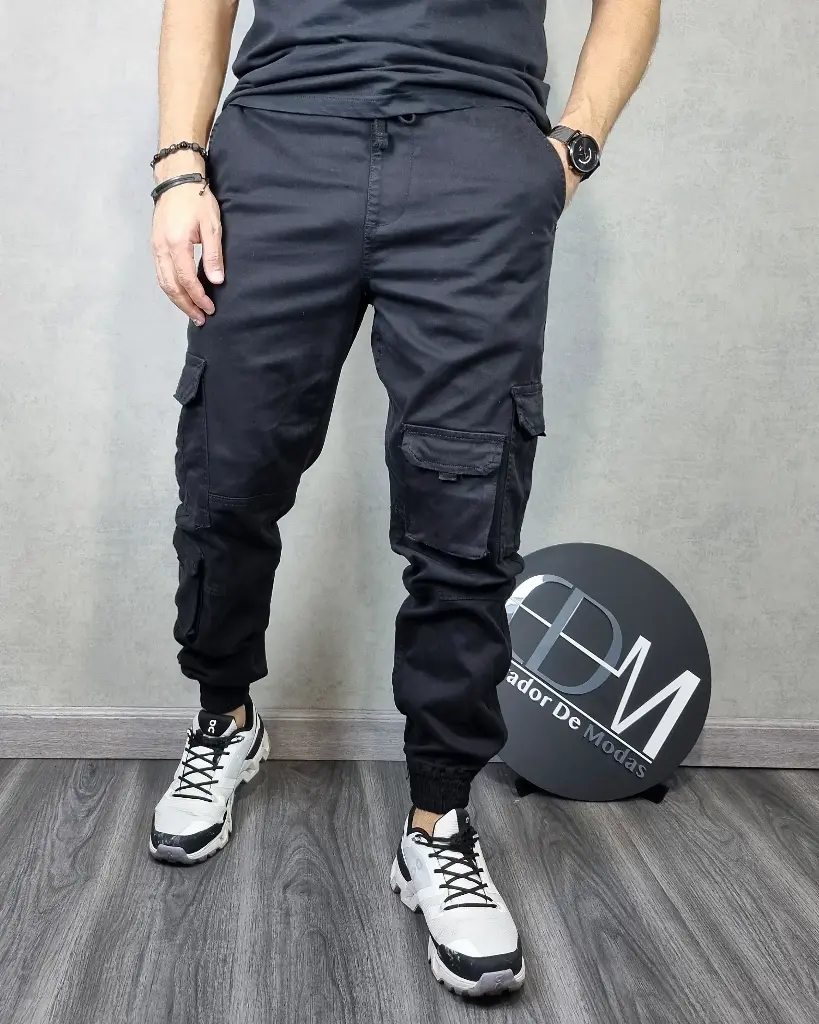 [JCE6300NS] Jogger cargo relaxed estivaneli 6302 (S, NEGRO)
