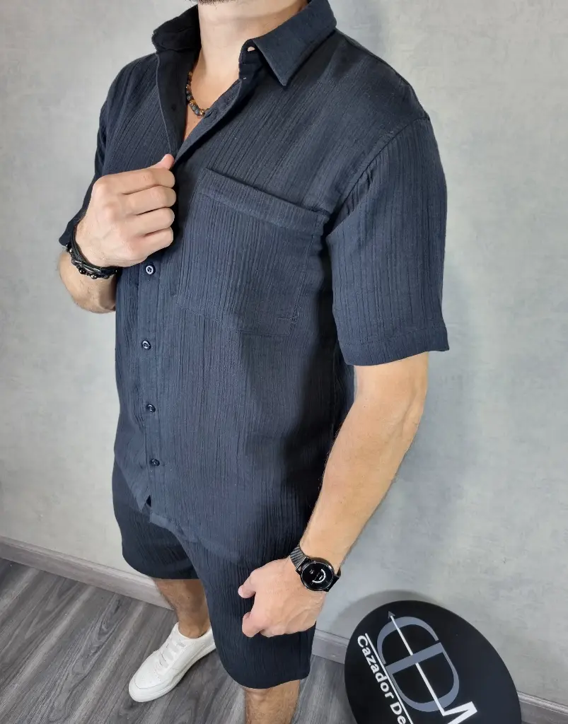 [CE50526NS] Camisa estivaneli lino 50526 (S, NEGRO)