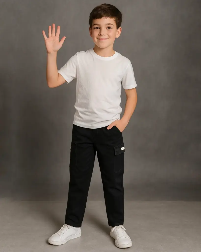 [PCN6383E7] Pantalón cargo de niños estivaneli 6387 (7, NEGRO)