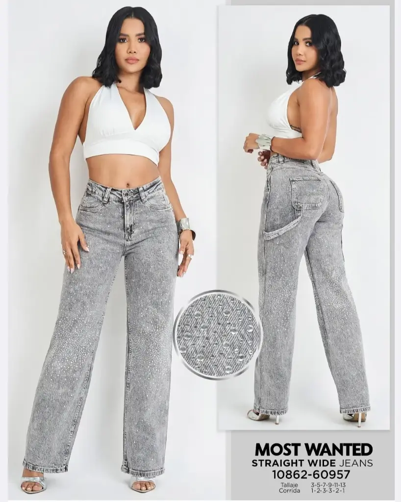 Jeans straight con pedrería mostwanted 60957