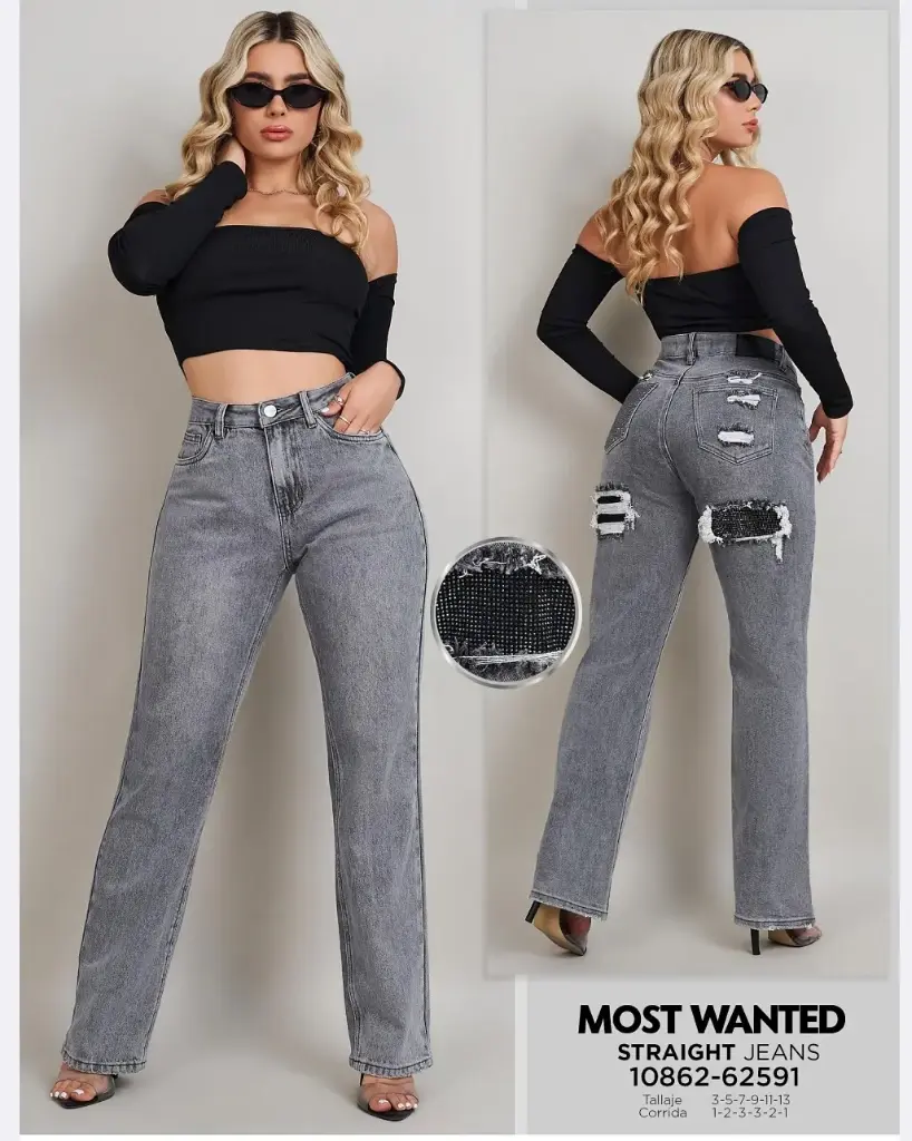 Jeans straight con pedrería mostwanted 62591