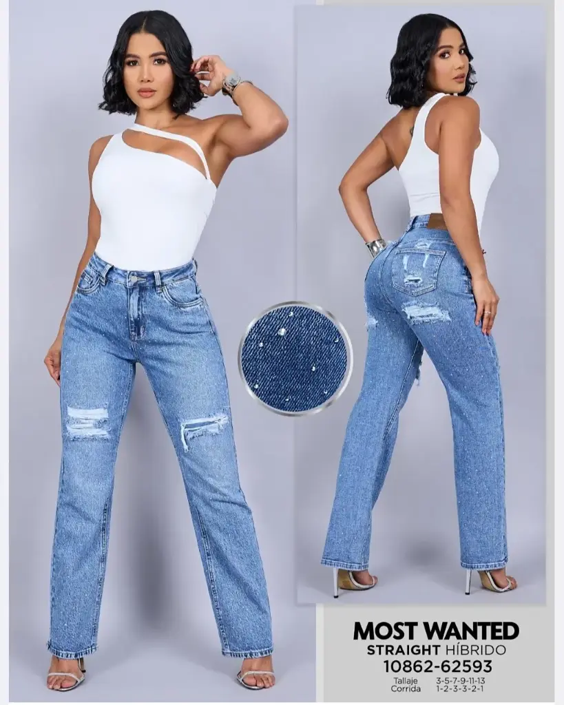 Jeans straight con pedrería mostwanted 62593