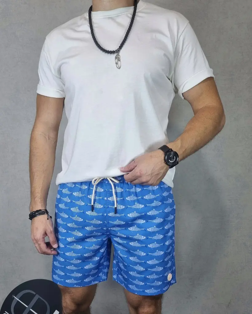 [SHE88045S] Short playero estampado estivaneli 88045 (S, AZUL)