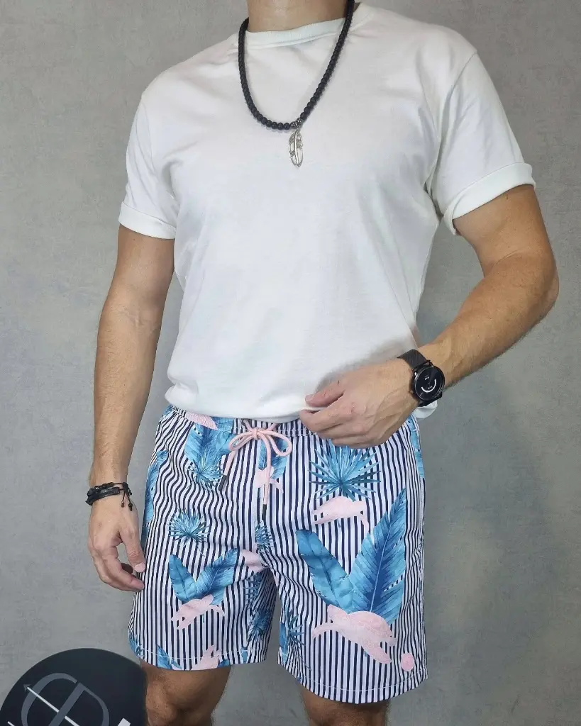 [SHE88070S] Short playero estampado estivaneli 88071 (S, AZUL)
