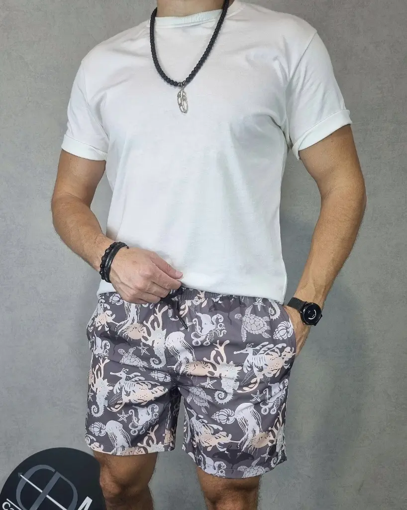 [SHE88039S] Short playero estampado estivaneli 88038 (S, GRIS)