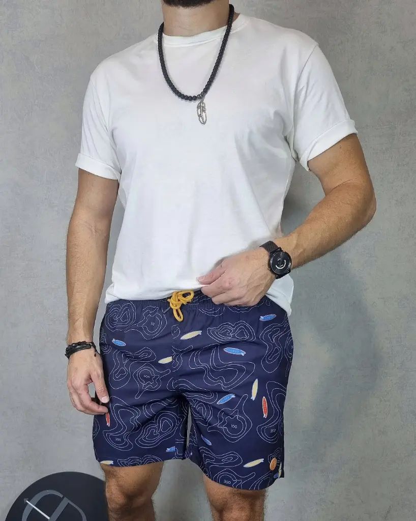 [SHE88066S] Short playero estampado estivaneli 88067 (S, AZUL)