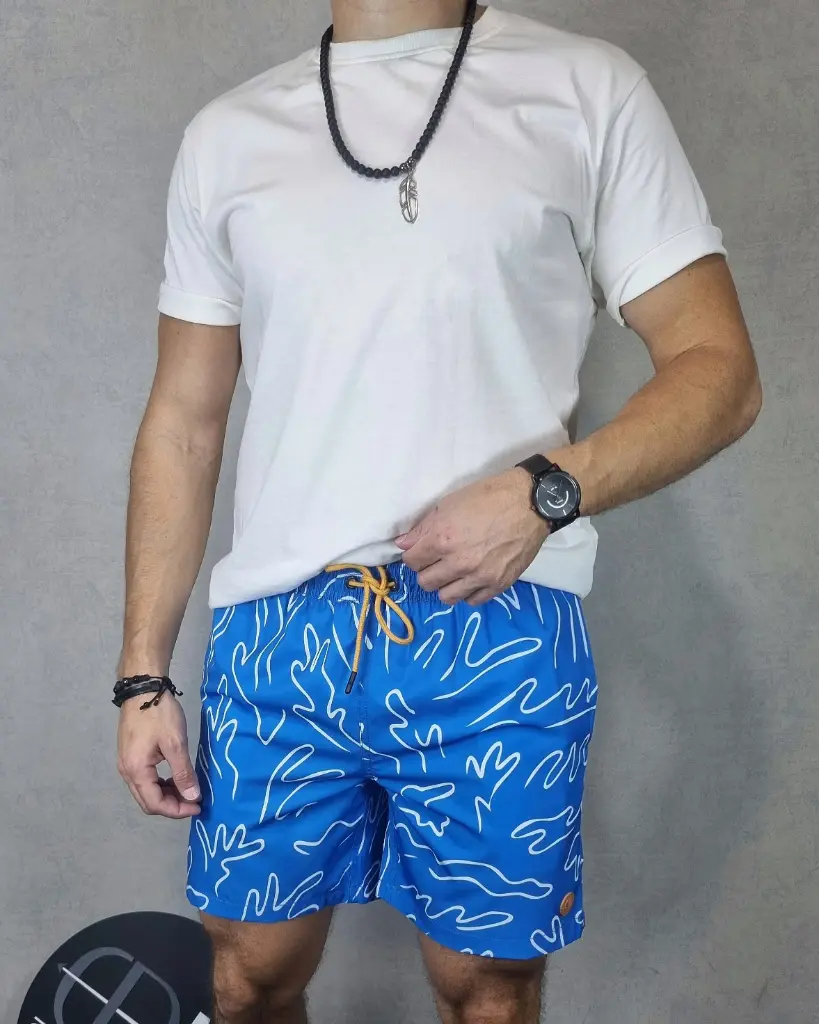 [SHE88062S] Short playero estampado estivaneli 88063 (S, AZUL)