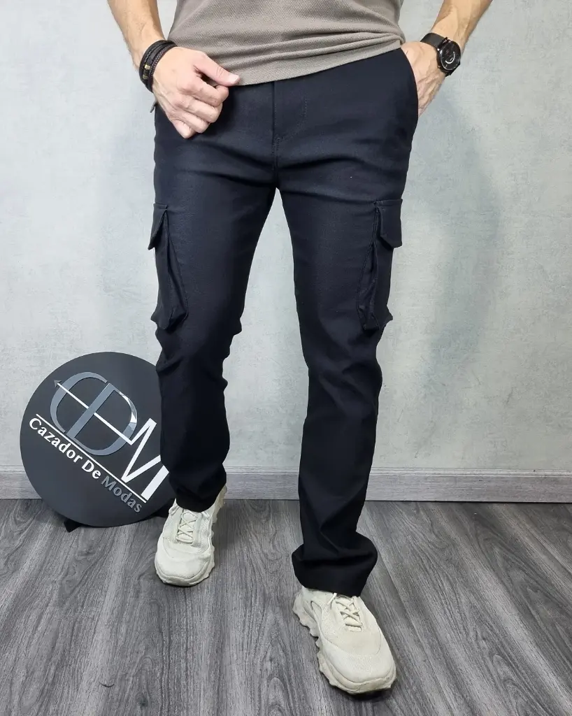 [JCE43654S] Pantalon slim cargo estivaneli 43654 (S, NEGRO)