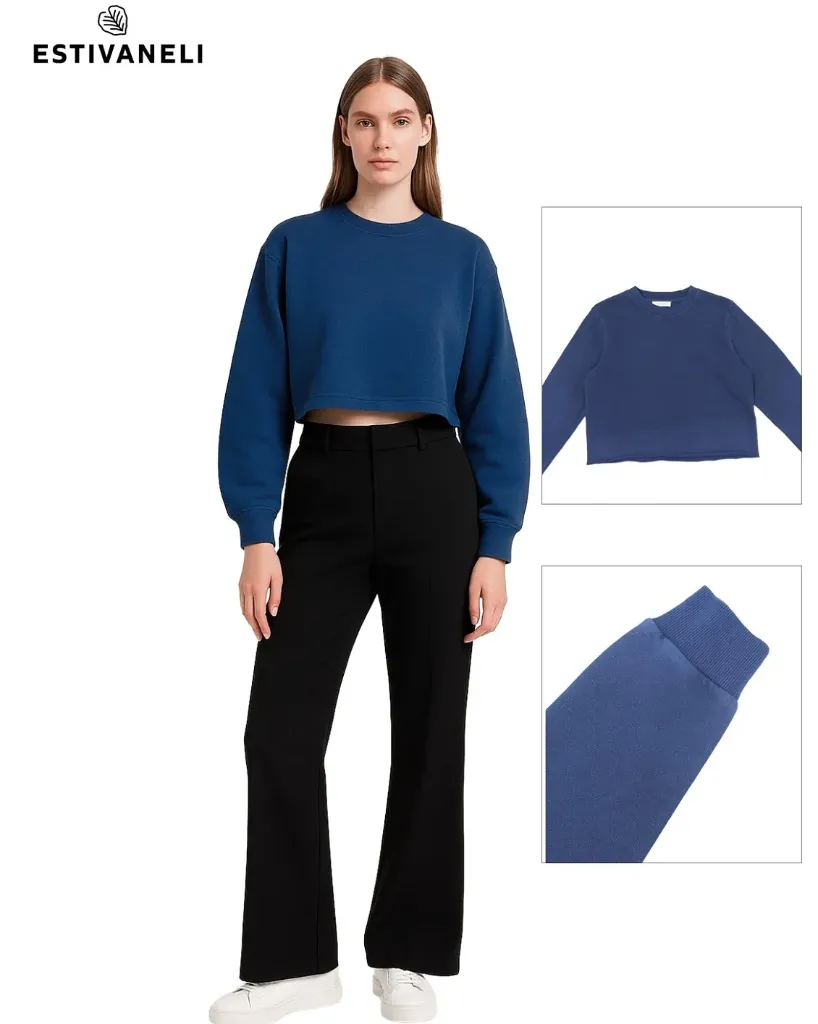 [SDE27011XS] Sueter crop top estivaneli 27013 (XS, AZUL MARINO)
