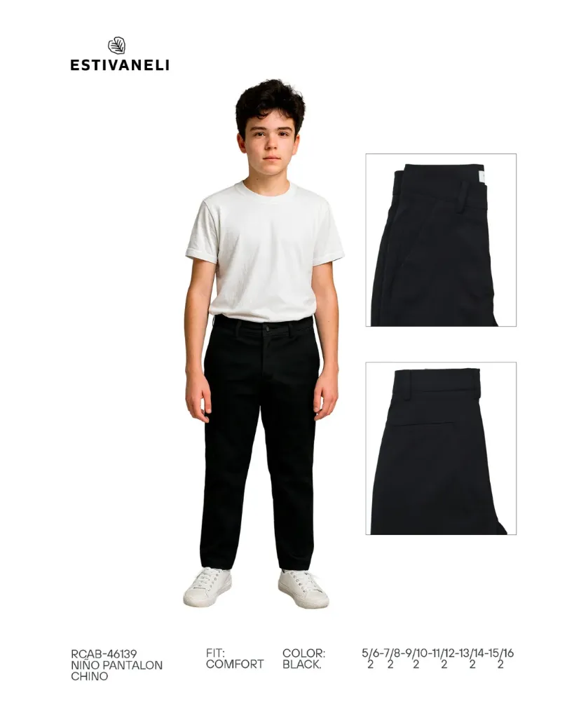 [P46139N11X12] Pantalon comfort fit estivaneli 46142 (11-12, NEGRO)