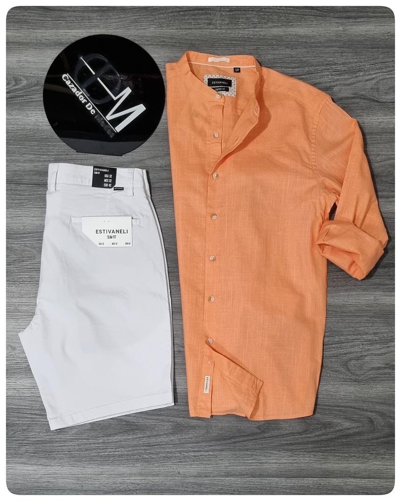 [CE101393NSS] Camisa estivaneli cuello mao ml 101386 (NARANJA SALMON, S)