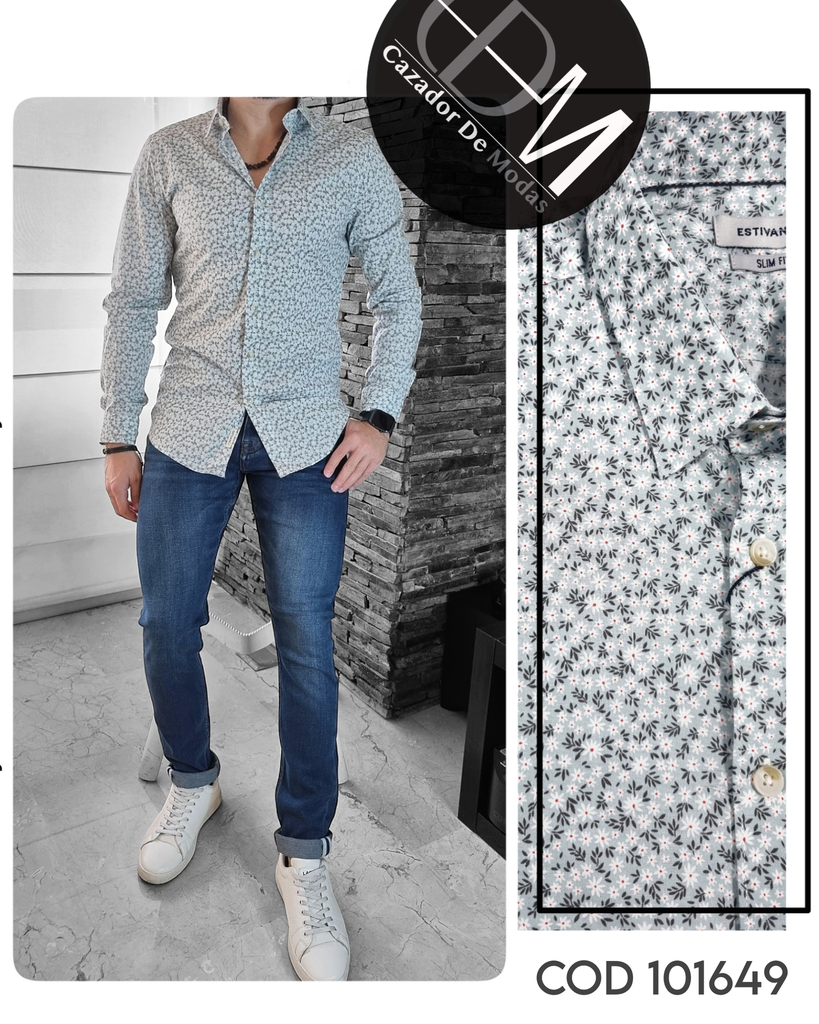 [CE101649S] Camisa estivaneli estampada ml 101649 (S)
