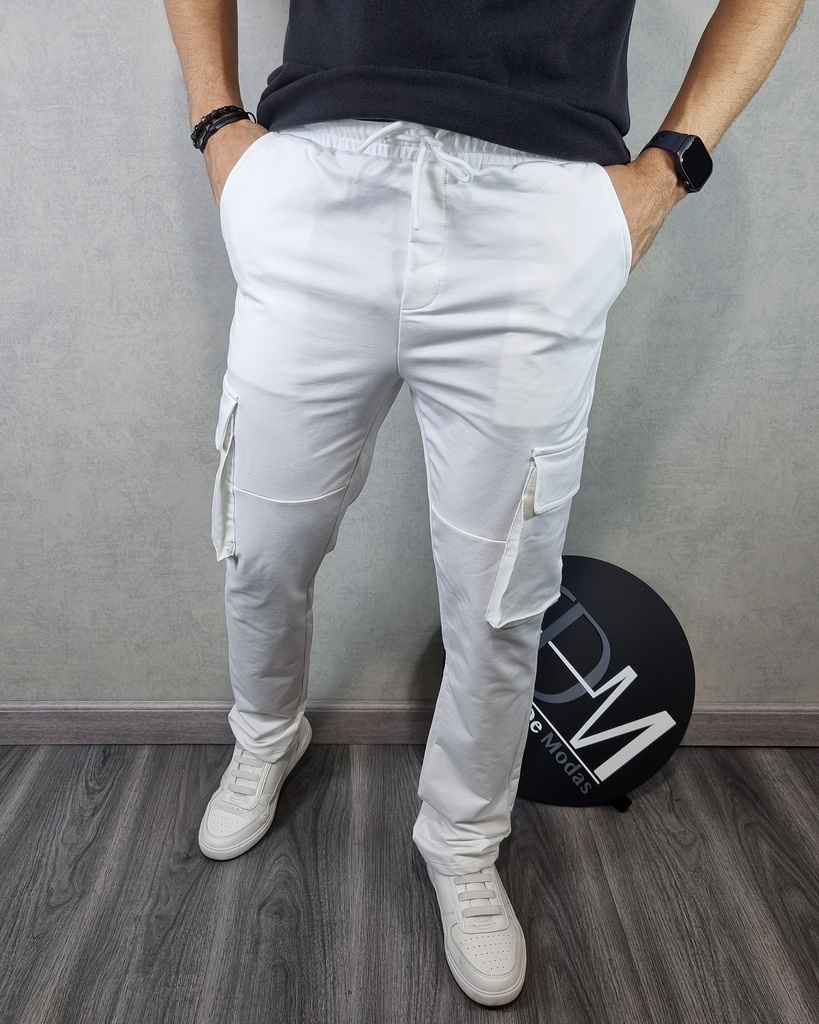[PME2090BS] Pantalon mono basic cargo estivaneli 2090 (S, BLANCO)