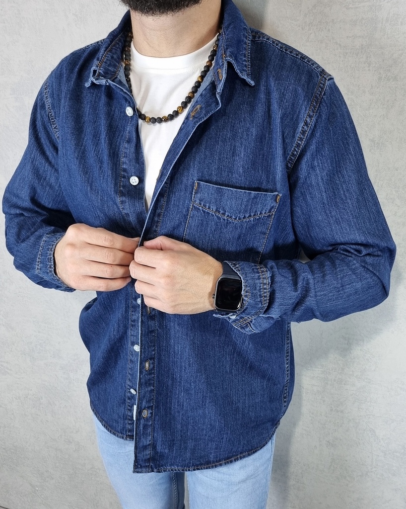 Camisa de jeans denim wear estivaneli 6139
