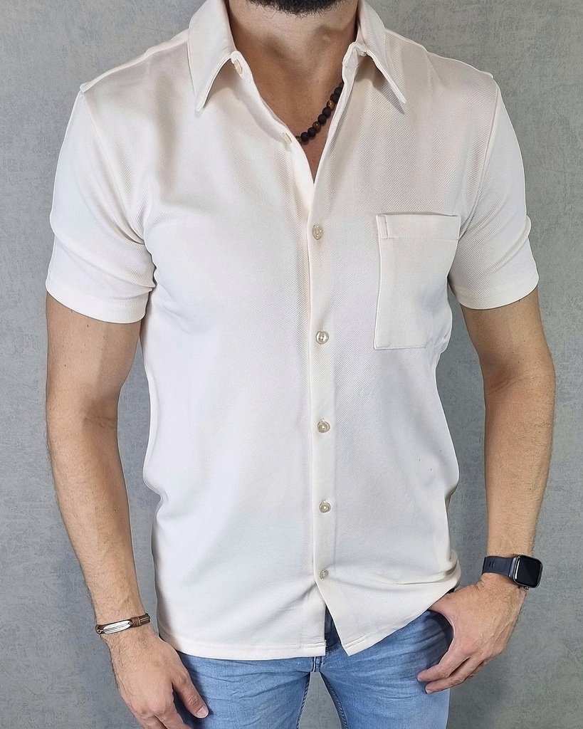 [CHE50707CS] Camisa pique tela pique estivaneli ch50705 (S, CREMA)