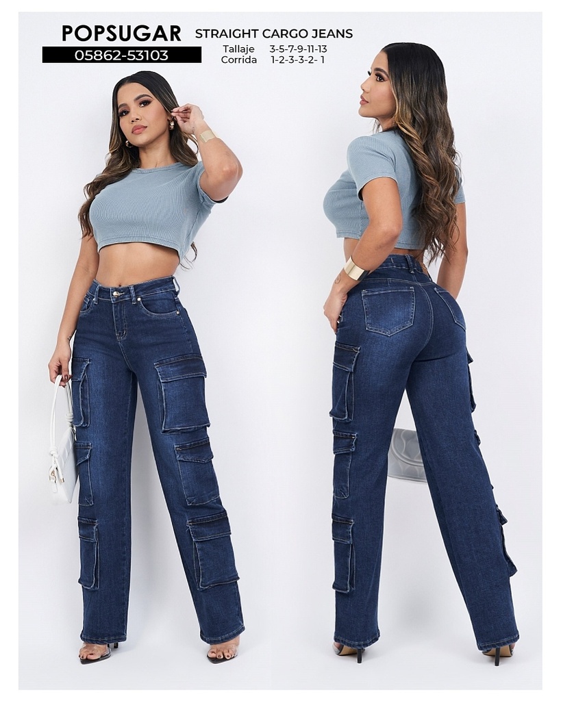 Jeans straight cargo popsugar dama 53103