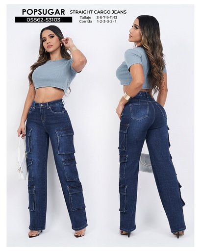 Jeans straight cargo popsugar dama 53103
