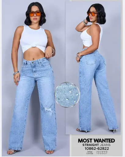 Jeans straight con pedrería mostwanted 62822