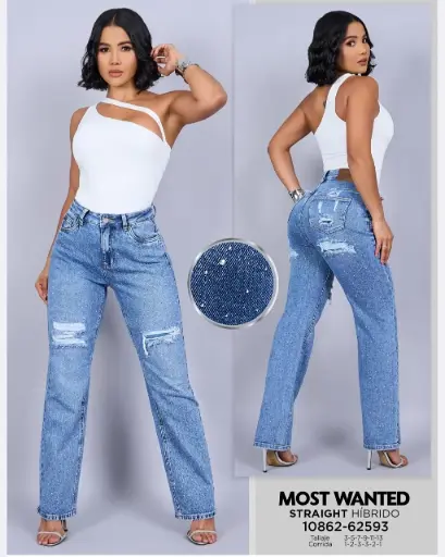 Jeans straight con pedrería mostwanted 62593